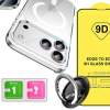 Etui do iPhone 17 Pro z uchwytem Ring i szkłem 9H – Zestaw 3w1 Clear 360°